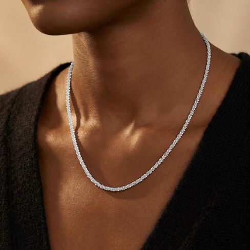 S925 Sterling Silver Chain Necklace for Women - 4.5MM S925 Sterling Silver Sparking Chain Necklace Handmade Jewelry Silver Necklaces for Women 16/18/20/22/24 Inch in Saudi Arabia
