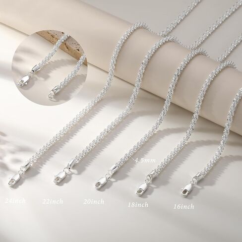 S925 Sterling Silver Chain Necklace for Women - 4.5MM S925 Sterling Silver Sparking Chain Necklace Handmade Jewelry Silver Necklaces for Women 16/18/20/22/24 Inch in Saudi Arabia