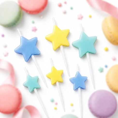 Macaron Star Birthday Candles, Colorful Star Shaped Cake Candles, 3 Large 3 Small, Birthday Cake Cupcake Party Decorations, 6 Pack in Saudi Arabia