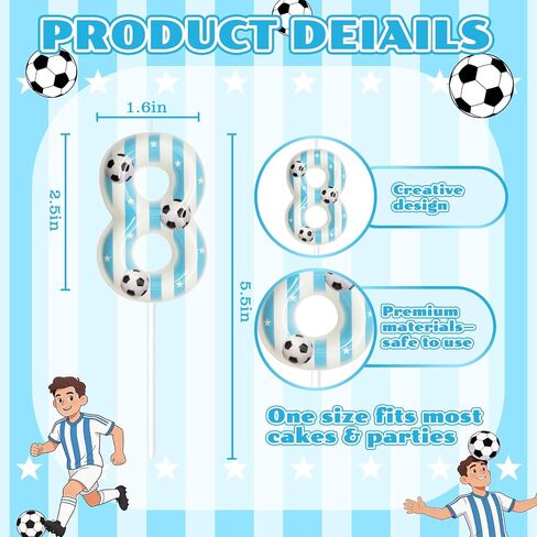 Soccer Themed Birthday Candles, Number Candles for Birthday Party Cake Decoration Supplies (Blue, Number 8) in Saudi Arabia