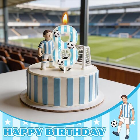 Soccer Themed Birthday Candles, Number Candles for Birthday Party Cake Decoration Supplies (Blue, Number 8) in Saudi Arabia