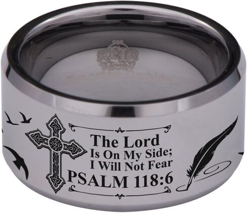 Friends of Irony Silver Tungsten Carbide Psalm 118:6 Ring 12mm, Christian Wedding Band and Anniversary Ring, Designed Fit for Men and Women Use Size 11 in Saudi Arabia
