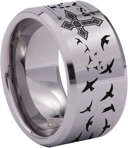 Friends of Irony Silver Tungsten Carbide Psalm 118:6 Ring 12mm, Christian Wedding Band and Anniversary Ring, Designed Fit for Men and Women Use Size 11 in Saudi Arabia