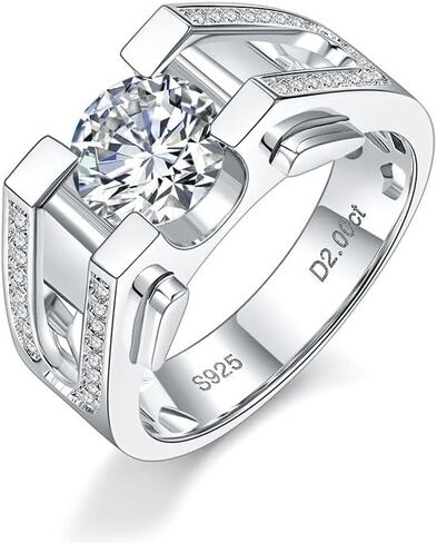 14K Gold over S925 Sterling Silver Men's Engagement Ring, Adorned with 1ct/2ct D-Color VVS1 Diamonds, Meticulously Crafted Symbol for Special Proposals in Kuwait