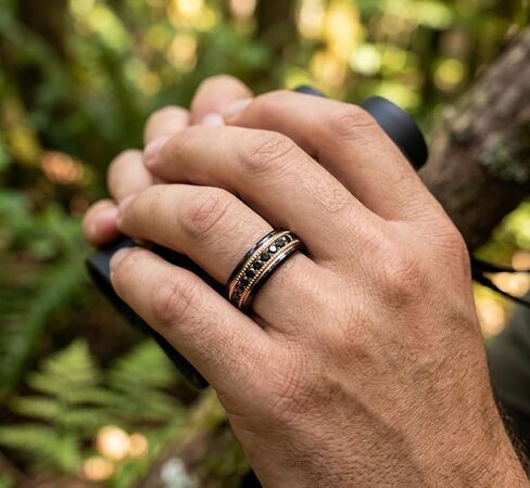 8mm Black and Rose Gold Ion Plated Tungsten Wedding Band for Men and Women, Milgrain Edge Eternity Ring with Round Cut Black Cubic Zirconia, Comfort Fit Anniversary Promise Band in Kuwait