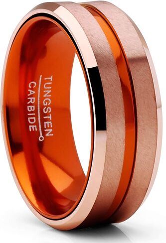 Metal Masters CO. Tungsten Carbide Ring Wedding Band Rose Goldtone Orange Interior Comfort-Fit 8MM Unisex in Kuwait