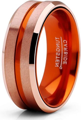 Metal Masters CO. Tungsten Carbide Ring Wedding Band Rose Goldtone Orange Interior Comfort-Fit 8MM Unisex in Kuwait
