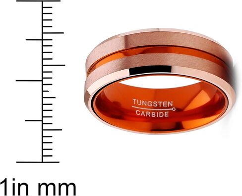 Metal Masters CO. Tungsten Carbide Ring Wedding Band Rose Goldtone Orange Interior Comfort-Fit 8MM Unisex in Kuwait