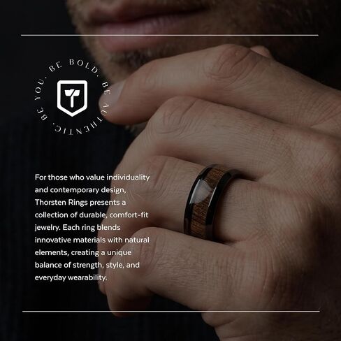 WALLACE Black Ceramic Polished Finish Men’s Domed Wedding Band with Black Walnut Inlay - 8mm in Kuwait