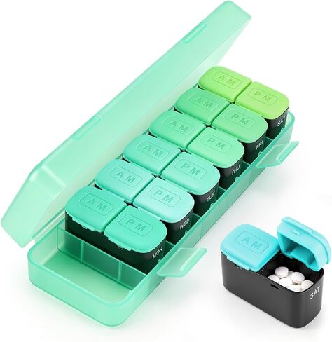 Weekly Pill Organizer 2 Times a Day, Portable AM PM Medicine Box with Large Compartments, Travel Pill Organizer Case, Moisture-Proof Daily Containers for Vitamins, Supplements & Medication (Purple) in Saudi Arabia