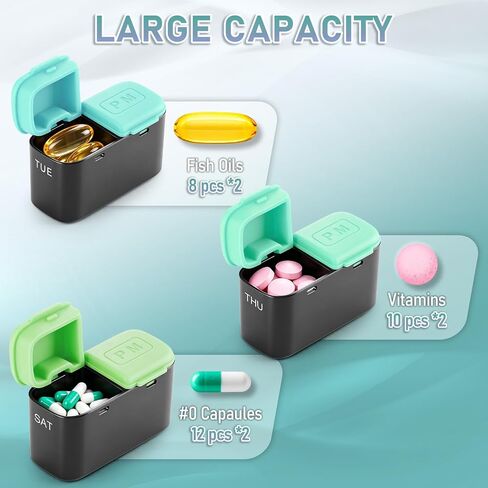 Weekly Pill Organizer 2 Times a Day, Portable AM PM Medicine Box with Large Compartments, Travel Pill Organizer Case, Moisture-Proof Daily Containers for Vitamins, Supplements & Medication (Purple) in Saudi Arabia