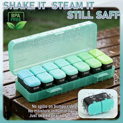 Weekly Pill Organizer 2 Times a Day, Portable AM PM Medicine Box with Large Compartments, Travel Pill Organizer Case, Moisture-Proof Daily Containers for Vitamins, Supplements & Medication (Purple) in Saudi Arabia