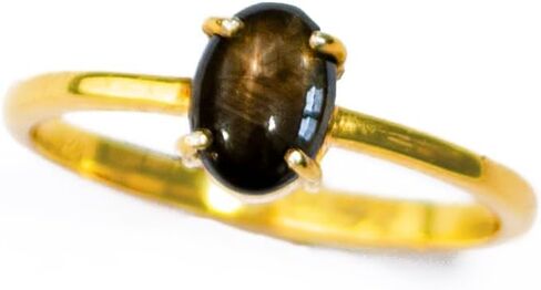 Black Star Sapphire 925 Sterling Silver Ring – Natural Alternative September Birthstone Jewelry for Women | Prong Set Oval Cabochon Rings | Size 5-9 in Kuwait