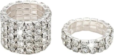 Stretch Rings for Women, Adjustable Crystal Ring Set, Flexible Size Fitting for Daily Wear and Special Occasions, Two-Piece Rhinestone Jewelry Collection in Saudi Arabia
