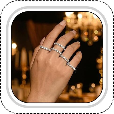 Stretch Rings for Women, Adjustable Crystal Ring Set, Flexible Size Fitting for Daily Wear and Special Occasions, Two-Piece Rhinestone Jewelry Collection in Kuwait