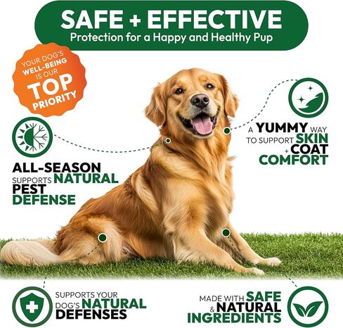 Natural Flea and Tick Chews for Dogs - Soft Oral Treats - All Breeds & Ages - Immune Support Dog Treats - Made in USA in Kuwait