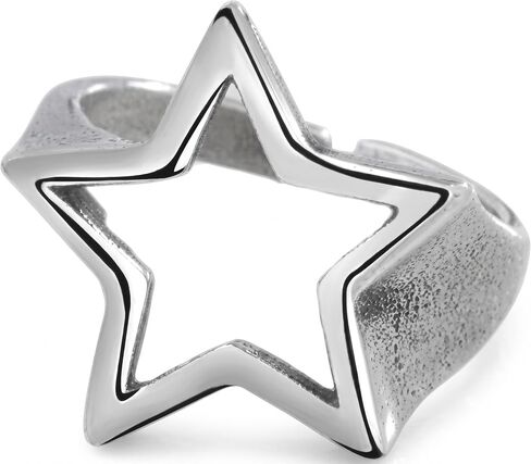 Hollow Star Open Band Statement Ring Retro Punk Gothic Grunge Aesthetic Silver Chunky Adjustable Stackable Comfort Fit Fashion Star Ring for Women Men Vintage Minimalist Statement Finger Jewelry in Saudi Arabia