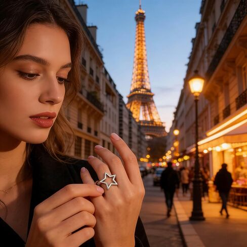 Hollow Star Open Band Statement Ring Retro Punk Gothic Grunge Aesthetic Silver Chunky Adjustable Stackable Comfort Fit Fashion Star Ring for Women Men Vintage Minimalist Statement Finger Jewelry in Saudi Arabia