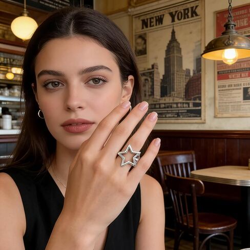 Hollow Star Open Band Statement Ring Retro Punk Gothic Grunge Aesthetic Silver Chunky Adjustable Stackable Comfort Fit Fashion Star Ring for Women Men Vintage Minimalist Statement Finger Jewelry in Saudi Arabia