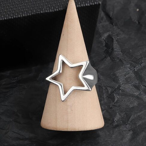 Hollow Star Open Band Statement Ring Retro Punk Gothic Grunge Aesthetic Silver Chunky Adjustable Stackable Comfort Fit Fashion Star Ring for Women Men Vintage Minimalist Statement Finger Jewelry in Saudi Arabia