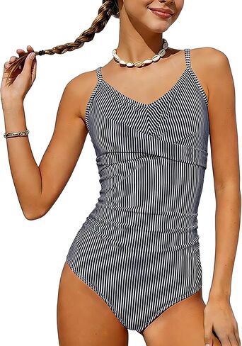 Girls One Piece Swimsuit Striped Girls Bathing Suit 9-16 Years Quick Dry Athletic Swimwear in Saudi Arabia