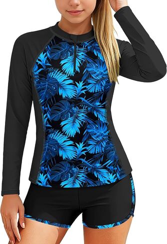 BAVADER Girls Rash Guard Swimsuit 2 Piece Long Sleeve Bathing Suit Half-Zip Swimwear UPF 50+ Sun Protection Swimsuit 9-16Y in Saudi Arabia