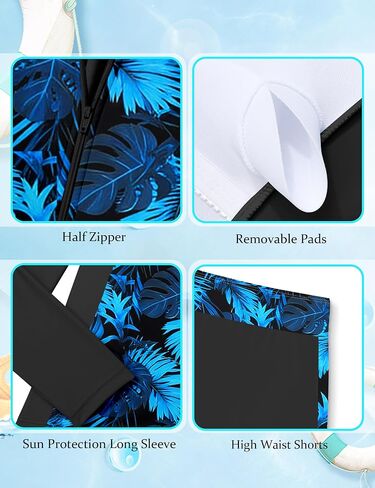 BAVADER Girls Rash Guard Swimsuit 2 Piece Long Sleeve Bathing Suit Half-Zip Swimwear UPF 50+ Sun Protection Swimsuit 9-16Y in Saudi Arabia
