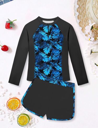 BAVADER Girls Rash Guard Swimsuit 2 Piece Long Sleeve Bathing Suit Half-Zip Swimwear UPF 50+ Sun Protection Swimsuit 9-16Y in Saudi Arabia