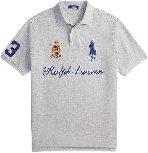 POLO RALPH LAUREN Mens Classic Fit Big Pony 20th Anniversary Crest Polo (Small, Gray) in Kuwait