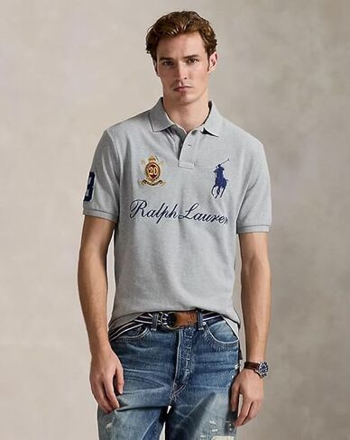 POLO RALPH LAUREN Mens Classic Fit Big Pony 20th Anniversary Crest Polo (Small, Gray) in Kuwait