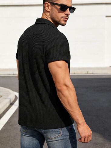 Men's Knit Waffle Short Sleeve Polo Shirt – Soft & Comfortable Casual Polo for Daily Wear in Kuwait