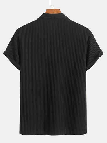 Men's Knit Waffle Short Sleeve Polo Shirt – Soft & Comfortable Casual Polo for Daily Wear in Kuwait