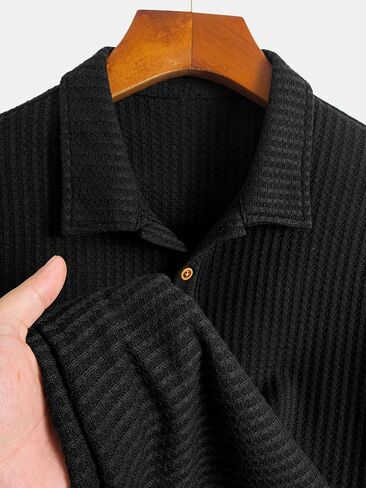 Men's Knit Waffle Short Sleeve Polo Shirt – Soft & Comfortable Casual Polo for Daily Wear in Kuwait
