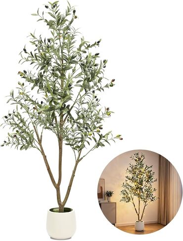 TNELTUEB 6FT Artificial Olive Tree Indoor with Lights & Planter, Realistic Faux Olive Trees with Lifelike Fruits for Living Room Decor, Tall Fake Silk Plants for Modern Home Office in Saudi Arabia