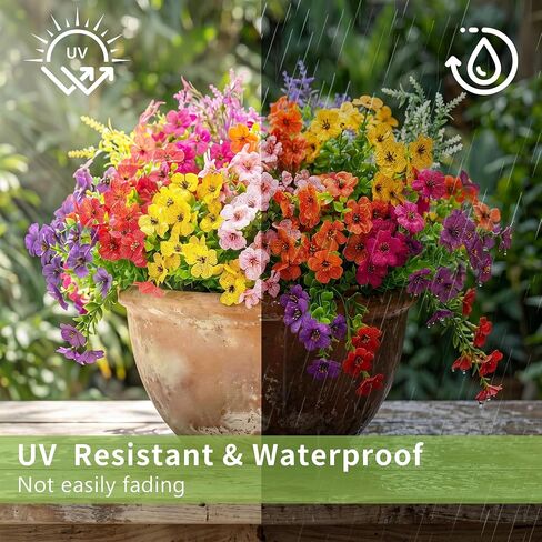 Outdoor Artificial Flowers, UV Resistant, 20 Bundles | Ideal for porch, patio, garden, window box, planter, and farmhouse decor | Colorfast and no watering or maintenance required in Kuwait