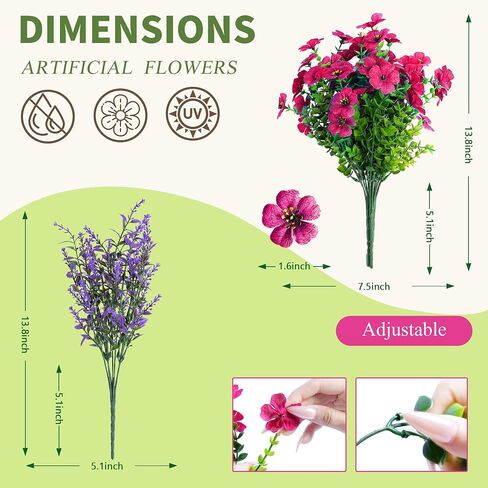 Outdoor Artificial Flowers, UV Resistant, 20 Bundles | Ideal for porch, patio, garden, window box, planter, and farmhouse decor | Colorfast and no watering or maintenance required in Kuwait