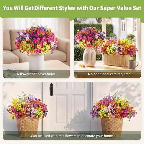 Outdoor Artificial Flowers, UV Resistant, 20 Bundles | Ideal for porch, patio, garden, window box, planter, and farmhouse decor | Colorfast and no watering or maintenance required in Kuwait