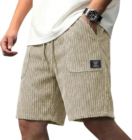 Mens Shorts Corduroy Loose Fit Shorts Elastic Waistband Textured Vintage Style Casual Shorts for Summer Daily Wear in Saudi Arabia