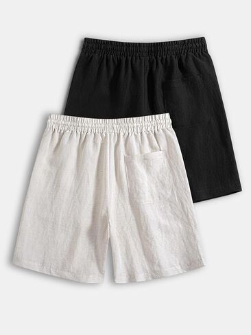 Men's Linen Blend Drawstring Elastic Waist Shorts 2 Pack,Casual Lightweight Breathable Bottoms for Summer Beach Daily Wear in Kuwait
