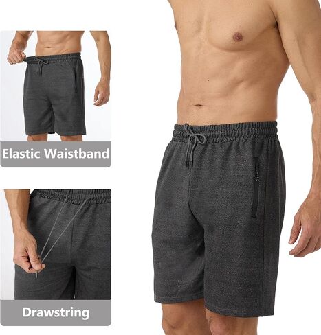 Men's 7" Casual Sweat Shorts with Zipper Pockets, 2 Pack Cotton Athletic Gym Shorts, Lightweight Running Lounge Shorts in Saudi Arabia