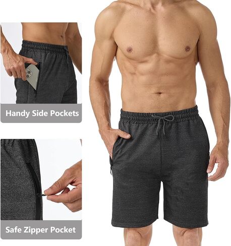 Men's 7" Casual Sweat Shorts with Zipper Pockets, 2 Pack Cotton Athletic Gym Shorts, Lightweight Running Lounge Shorts in Saudi Arabia