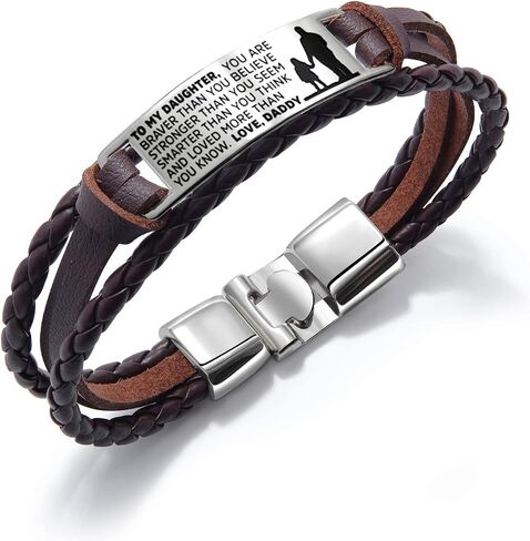 To My Daughter Bracelets, Stainless Steel Wristband, Daughter Bracelet From Daddy, Daughter Gift (Brown) in Saudi Arabia