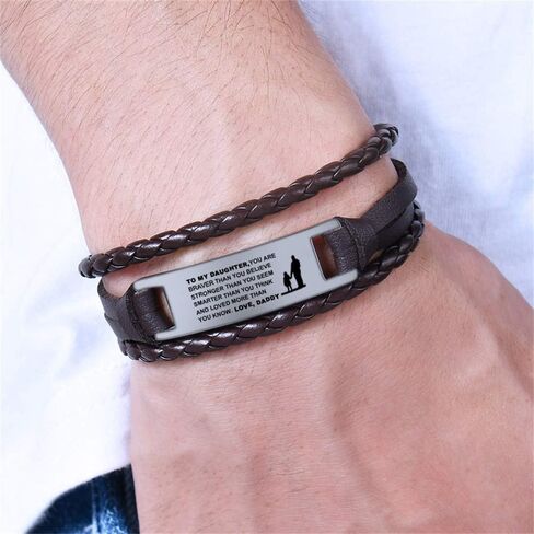 To My Daughter Bracelets, Stainless Steel Wristband, Daughter Bracelet From Daddy, Daughter Gift (Brown) in Saudi Arabia