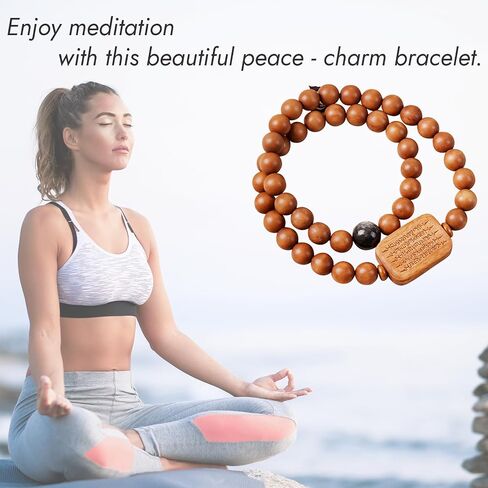 Handcrafted Natural Wood FengShui Meditation Bracelet/Necklace, 8mm Beads with Peace Scripture Amulet, Yoga Prayer Mala in Kuwait