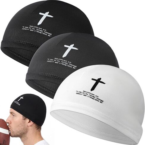 3 Pcs Cross Faith Cooling Skull Cap for Men Women, Christian Breathable Helmet Liner Beanie, Sweat Wicking Head Wrap for Motorcycle Cycling Running Gym Workout in Kuwait