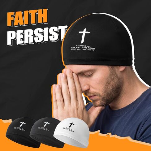 3 Pcs Cross Faith Cooling Skull Cap for Men Women, Christian Breathable Helmet Liner Beanie, Sweat Wicking Head Wrap for Motorcycle Cycling Running Gym Workout in Kuwait