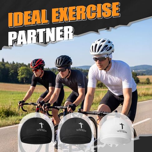 3 Pcs Cross Faith Cooling Skull Cap for Men Women, Christian Breathable Helmet Liner Beanie, Sweat Wicking Head Wrap for Motorcycle Cycling Running Gym Workout in Kuwait
