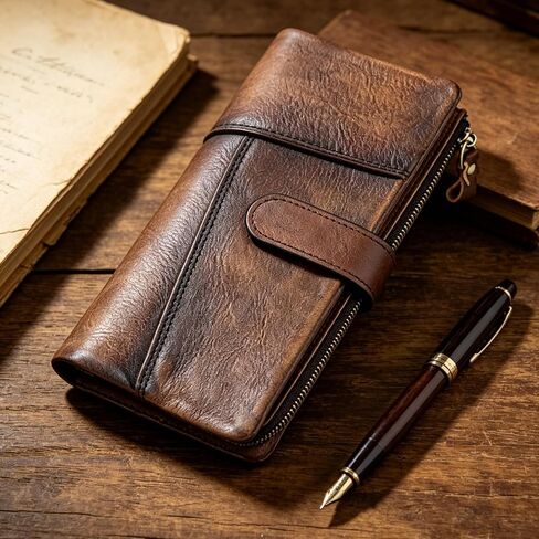Women's RFID Blocking PU Long Wallet for Women Vintage Checkbook Wallets with RFID Blocking Card Holder in Kuwait