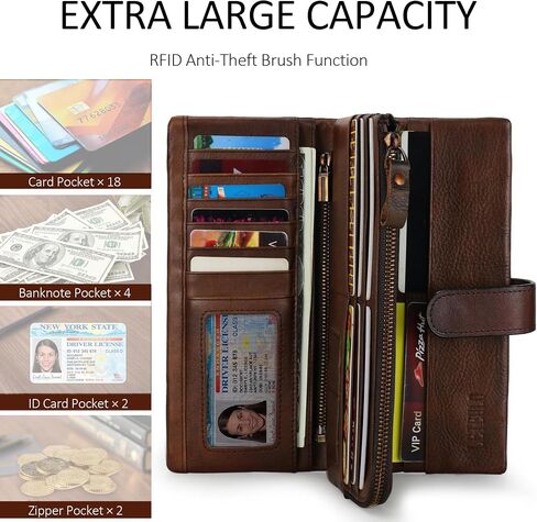 Women's RFID Blocking PU Long Wallet for Women Vintage Checkbook Wallets with RFID Blocking Card Holder in Kuwait
