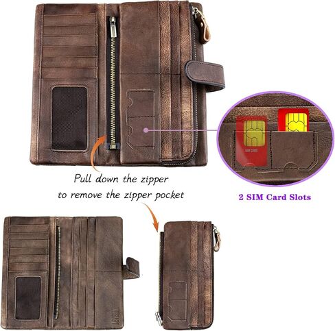 Women's RFID Blocking PU Long Wallet for Women Vintage Checkbook Wallets with RFID Blocking Card Holder in Kuwait